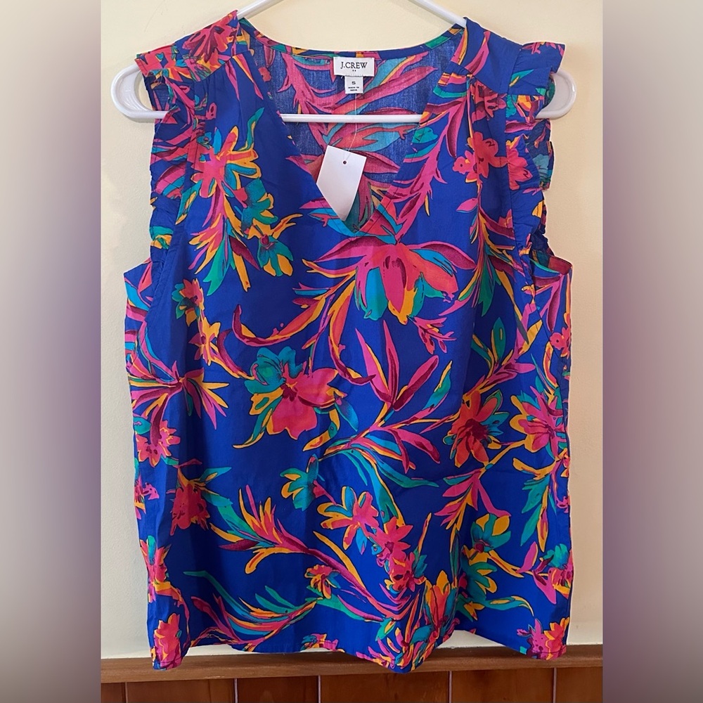 J. Crew Bright Blue Tropical Floral Sleeveless Top - Size Small